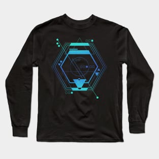 Geometric futuristic ciberpunk blue Long Sleeve T-Shirt